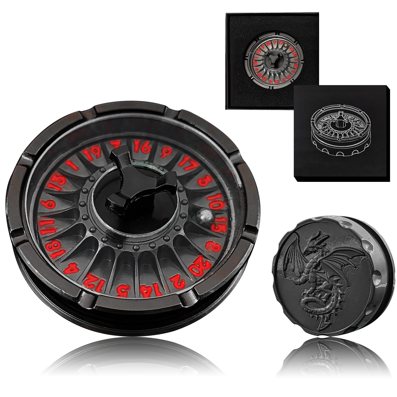 D20 Spinner dice for DND, 7-in-1 Metallic Dragon Dice Set with Gift Case for Dungeons & Dragons and RPG Gifts.