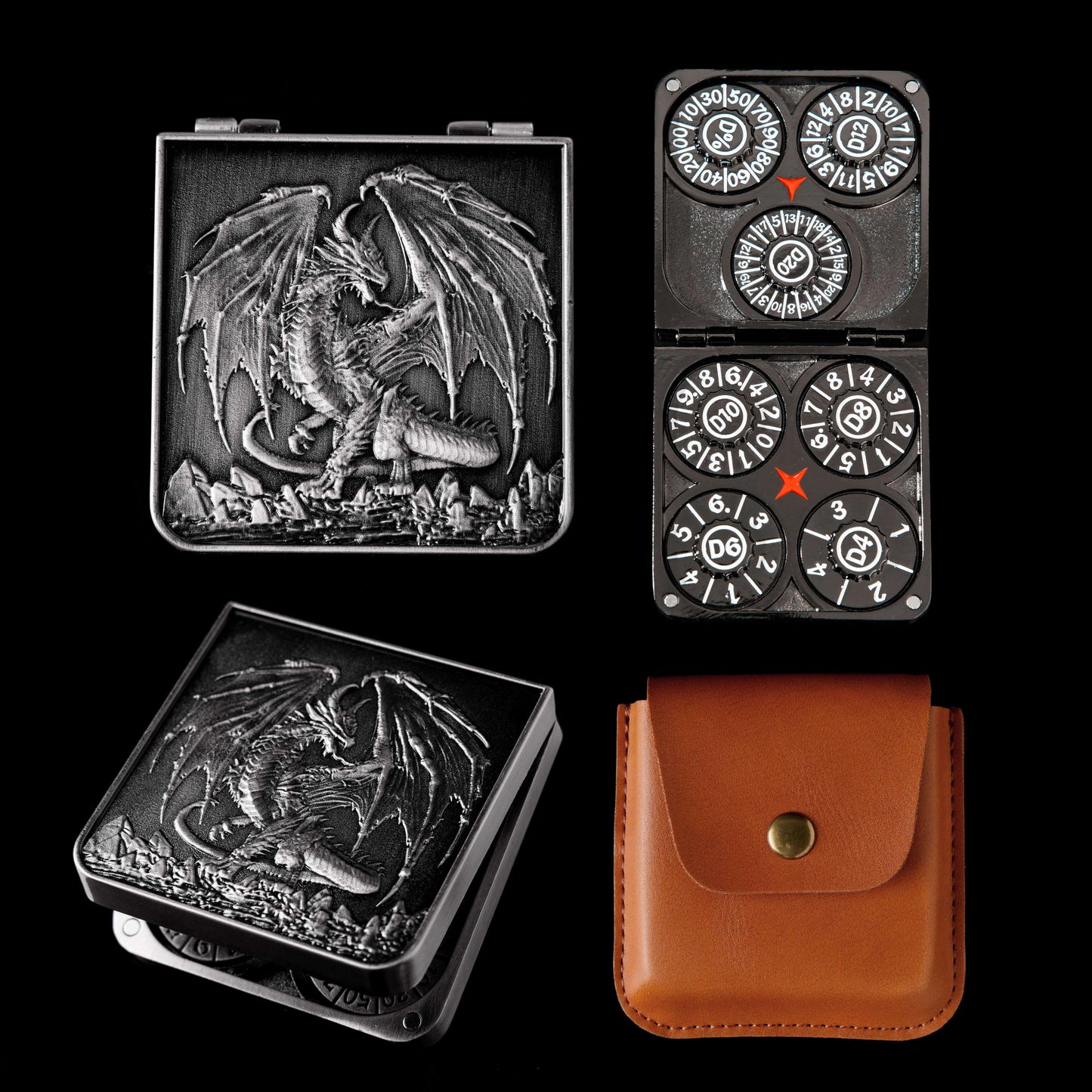 7-in-1 Foldable Dragon Spinner DND Metal Dice Set – Pocket-Sized & Durable with Full D4-D20 Range – Excellent Gift for Christmas and New Year & TTRPG Lovers