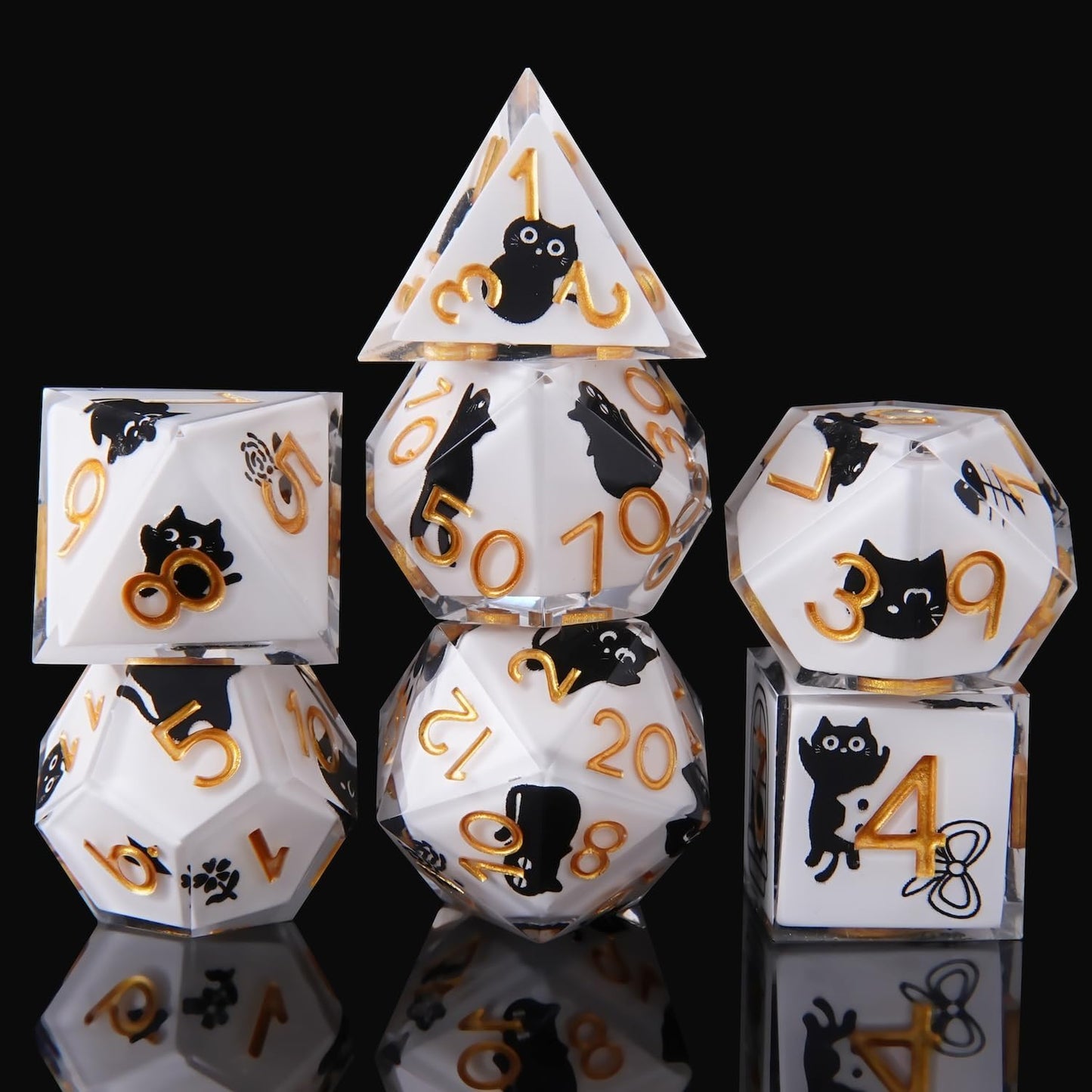 Black Cat Dice-in-Dice Resin Set – 7PCS Premium Polyhedral Dice for DND & TTRPG | Collector-Grade Gift for Cat Lovers