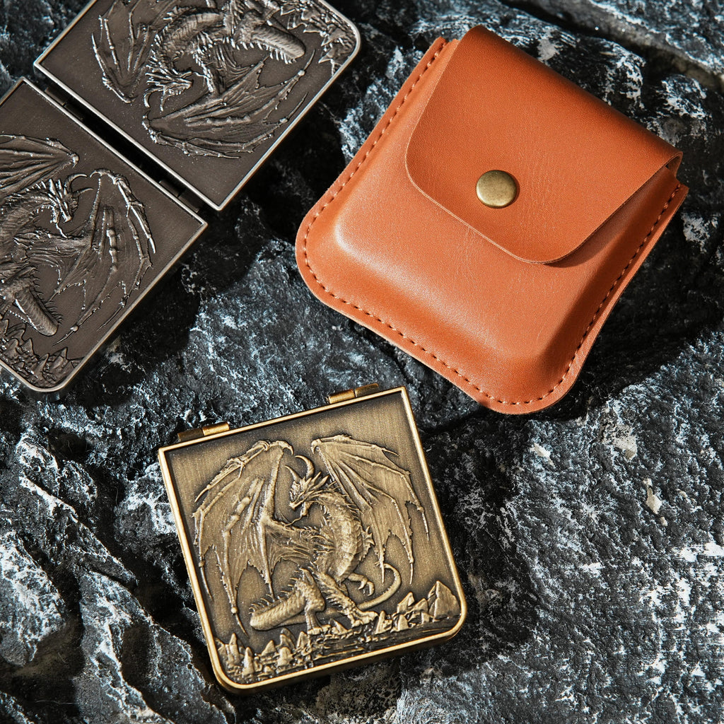 2025 DND Pocket Flip Dice Set - Includes D4, D6, D8, D10, D12, D20, D% with Leather Gift Bag – Perfect Gift for Dungeons & Dragons, TTRPG, and MTG Tabletop Role-Playing Games