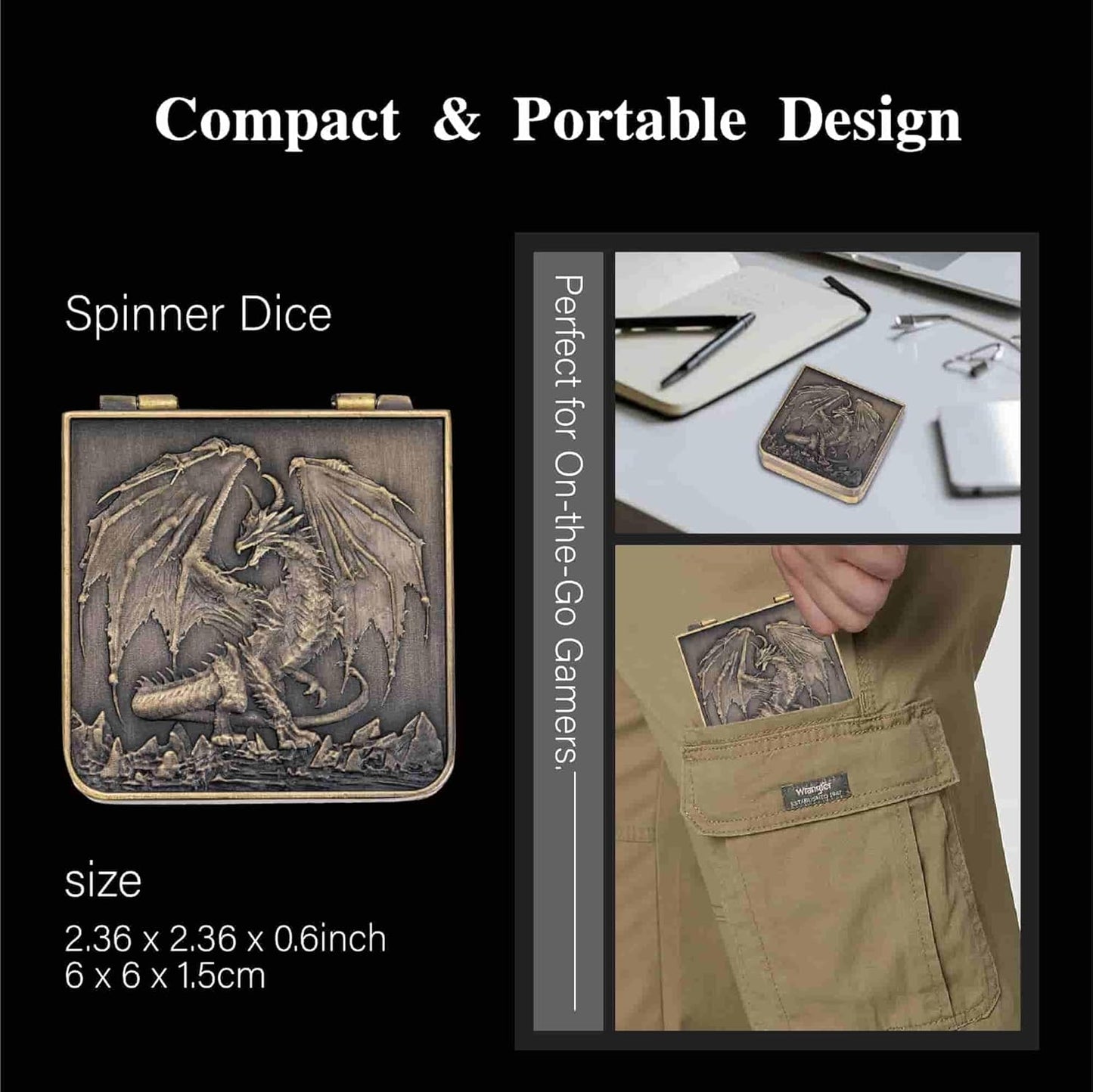 7-in-1 Foldable Dragon Spinner DND Metal Dice Set – Pocket-Sized & Durable with Full D4-D20 Range – Excellent Gift for Christmas and New Year & TTRPG Lovers