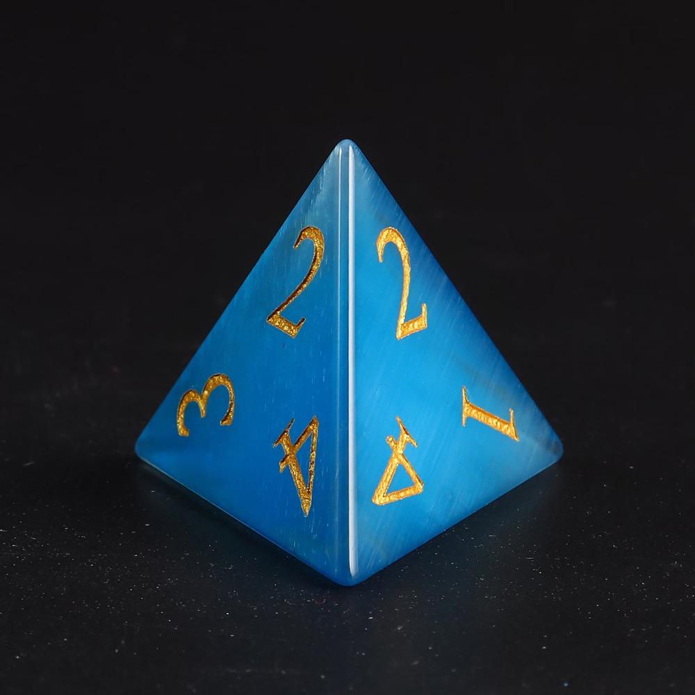 YEMEKO 7PCS Cat Eye Stone Dice Set Gemstone Dungeons and Dragons Tabletop Gaming RPG DND Role Polyhedra Gaming D4 D6 D8 D10 D% D12 D20 Normal K9 Crystal Stone Engraved Golden Numbers
