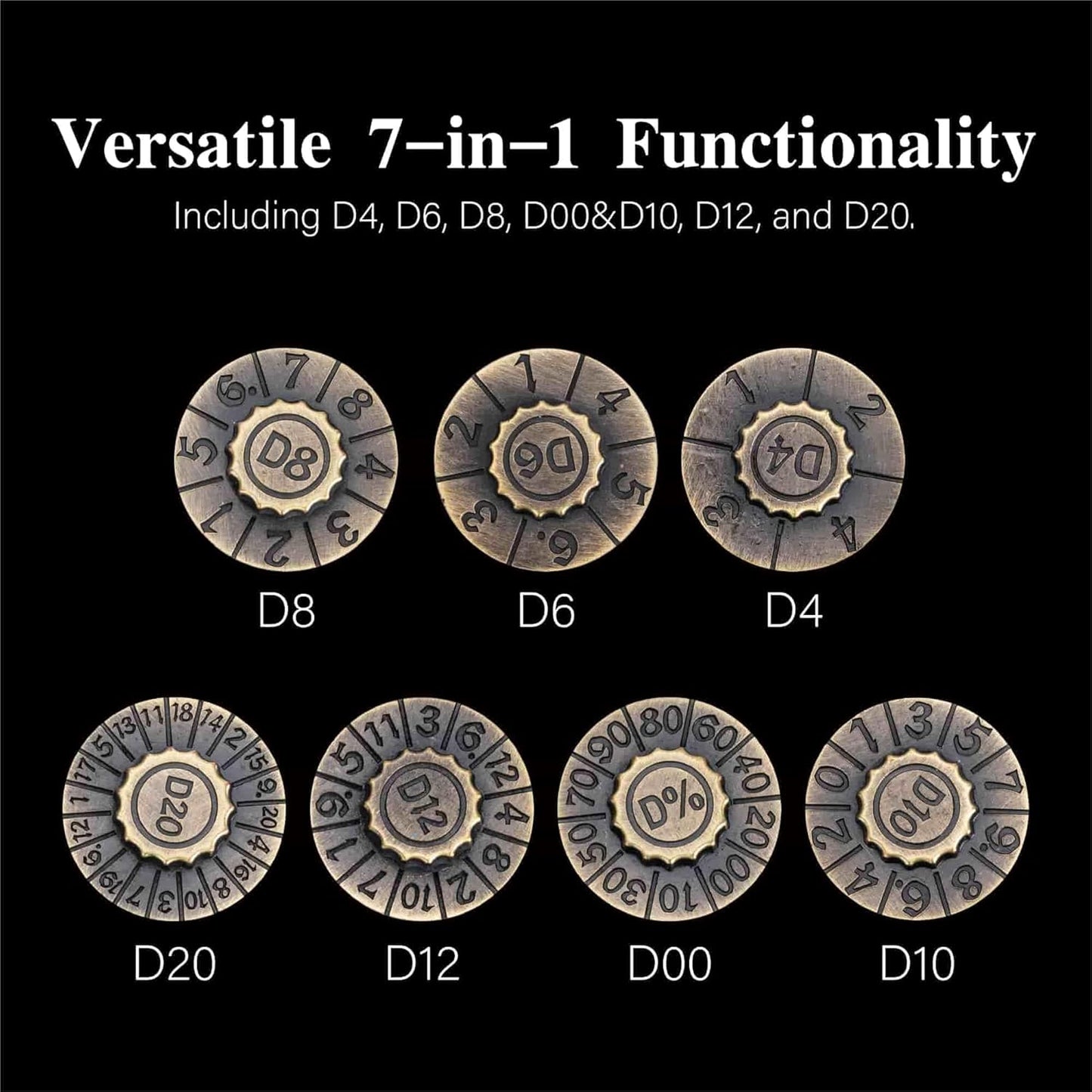 7-in-1 Foldable Dragon Spinner DND Metal Dice Set – Pocket-Sized & Durable with Full D4-D20 Range – Excellent Gift for Christmas and New Year & TTRPG Lovers