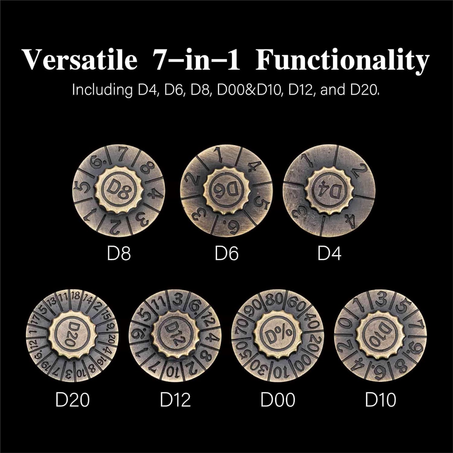 7-in-1 Foldable Dragon Spinner DND Metal Dice Set – Pocket-Sized & Durable with Full D4-D20 Range – Excellent Gift for Christmas and New Year & TTRPG Lovers